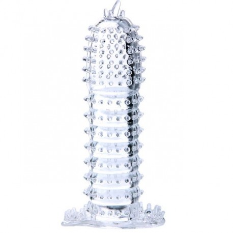 BAILE FUNDA PARA PENE CON PUNTOS ESTIMULANTES TRANSPARENTE 14 CM