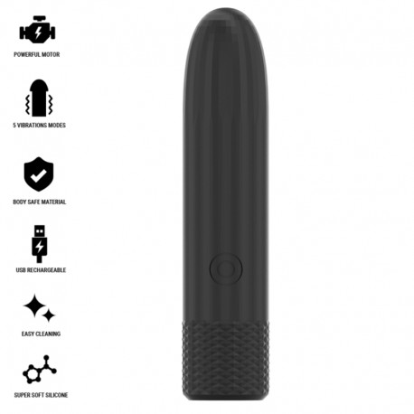 BLACK SILVER GERI BALA VIBRADORA RECARGABLE POR USB 8 VIBRACIONES NEGRO 10 X 22 CM