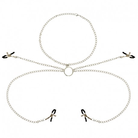 OHMAMA FETISH 4 PINZAS PEZONES CON COLLAR DE CADENAS