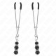 KINK PINZAS PARA PEZONES PLATEADA FINA CON TRIPLE BOLA DE VIDRIO NEGRO 7 CM