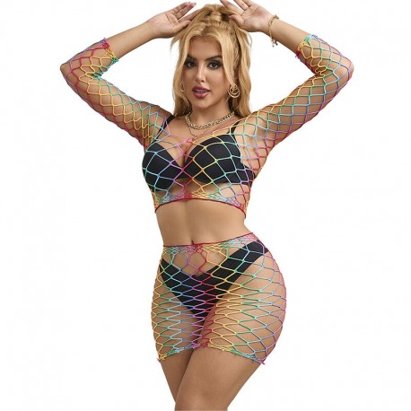 SUBBLIME 952440 BODYSTOCKING DE REJILLA 2 PIEZAS MANGA LARGA ARCOIRIS TALLA aNICA