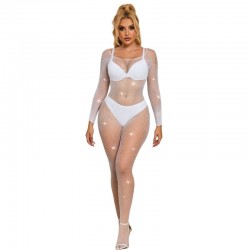 SUBBLIME 952396 BODYSTOCKING DE REJILLA CON DIAMANTES MANGA LARGA BLANCO TALLA aNICA