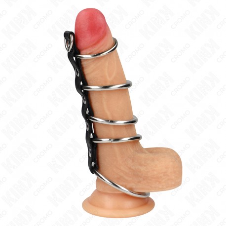 KINK 5 ANILLOS PENE METAL 32 CM A 5 CM CONECTADOS POR POLIPIEL