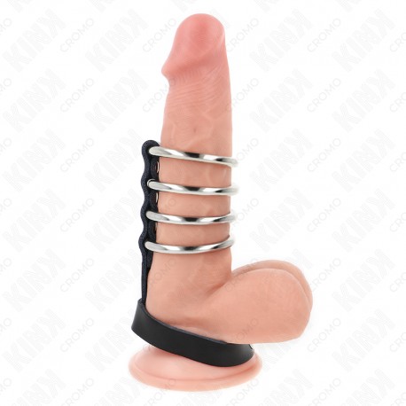 KINK 4 ANILLOS PENE METAL 38 CM CONECTADOS CON CORREA DE CUERO 22 X 15 CM Y CIERRE A PRESIaN