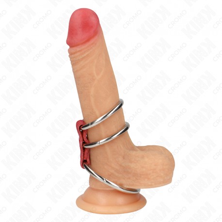 KINK ANILLO PENE TRIPLE METAL 37 CM A 5 CM CONECTADOS CON CUERO ROJO
