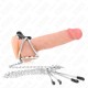 KINK ANILLO PENE TRIPLE METAL CROMADO 38 CM A 5 CM CON CADENA METAL 26 CM Y PINZAS PARA PEZONES MODELO 2