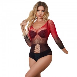 SUBBLIME 952259 BODYSTOCKING DE REJILLA ELSTICO MANGA LARGA DEGRADADO ROJO Y NEGRO TALLA aNICA