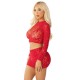 LEG AVENUE TOP FALDA DE REJILLA CON BRILLANTES ROJO