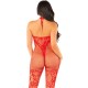 LEG AVENUE BODYSTOCKING DE REJILLA CON ESTAMPADO DE FLORES ROJO TALLA aNICA