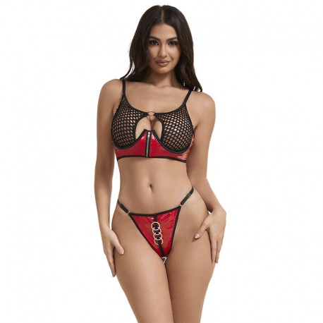 SUBBLIME 955540 CONJUNTO SUJETADOR CON CREMALLERA DE MALLA DE CHAROL ROJO L XL
