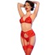 CHILIROSE CR 4848 SET SUJETADOR TANGA MEDIAS DE ENCAJE ROJO S