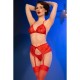 CHILIROSE CR 4848 SET SUJETADOR TANGA MEDIAS DE ENCAJE ROJO S