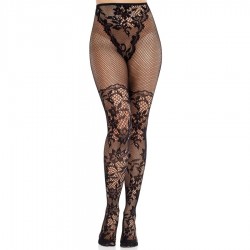LEG AVENUE MEDIAS DE ENCAJE DAHLIA CON DETALLE DE RED NEGRO