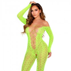 LEG AVENUE BODYSTOCKING SIN ENTREPIERNA DE ENCAJE DE SERPIENTE EXaTICA VERDE NEaN