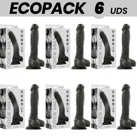 ECOPACK 6 UDS COCK MILLER SILICONA DENSITY COCKSIL ARTICULABLE NEGRO 195 CM
