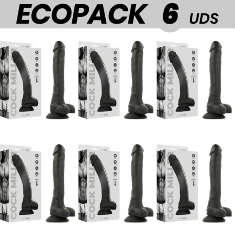 ECOPACK 6 UDS COCK MILLER SILICONA DENSITY COCKSIL ARTICULABLE NEGRO 24 CM