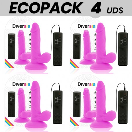 ECOPACK 6 UDS DIVERSIA DILDO FLEXIBLE CON VIBRACION LILA 17 CM O 33 CM