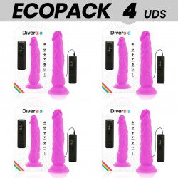 ECOPACK 4 UDS - DIVERSIA DILDO FLEXIBLE CON VIBRACION LILA 21 CM -O- 4.9 CM
