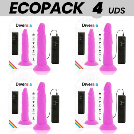 ECOPACK 6 UDS DIVERSIA DILDO FLEXIBLE CON VIBRACION LILA 23 CM O 43 CM