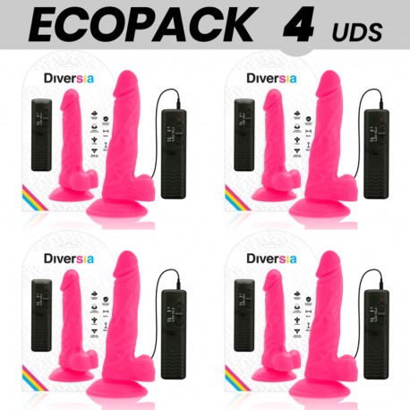 ECOPACK 6 UDS DIVERSIA DILDO FLEXIBLE CON VIBRACIaN ROSA 18 CM O 4 CM