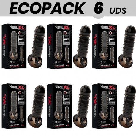ECOPACK 6 UDS VIRILXL EXTENSION Y FUNDA DE PENE V15 NEGRO