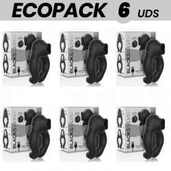 ECOPACK 6 UDS BLACKSILVER ANILLO VIBRADOR SILICONA 3 MOTORES RECARGABLE NEGRO
