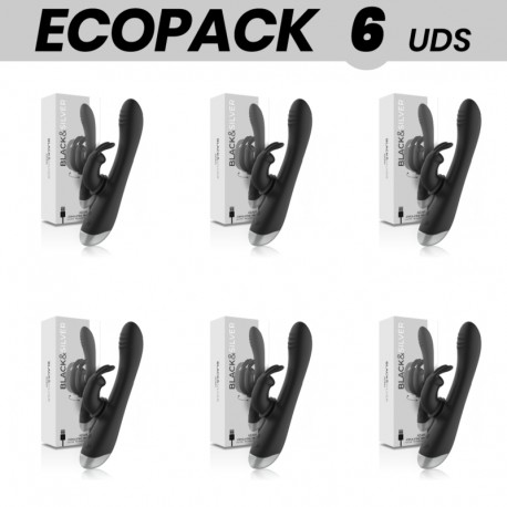 ECOPACK 6 UDS BLACKSILVER ADAM ESTIMULADOR RABBIT SILICONA RECARGABLE NEGRO