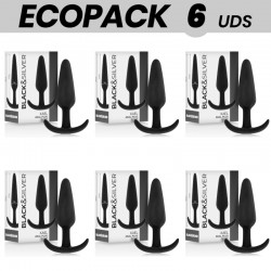 ECOPACK 6 UDS BLACKSILVER KAEL PLUG ANAL SILICONA CON ASA MEDIANO