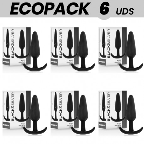 ECOPACK 6 UDS BLACKSILVER KAEL PLUG ANAL SILICONA CON ASA MEDIANO