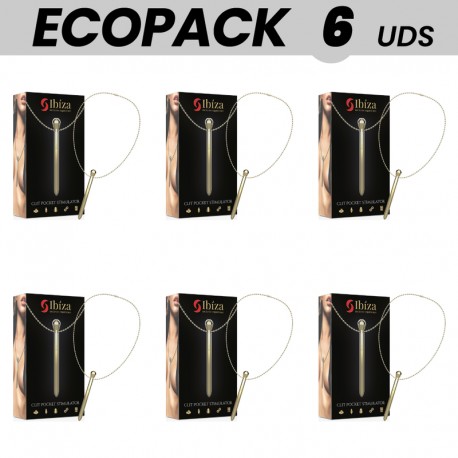 ECOPACK 6 UDS IBIZA ESTIMULADOR DE CLITORIS DE BOLSILLO COLLAR RECARGABLE 12 MODOS DE VIBRACIaN DORADO 122 X 14