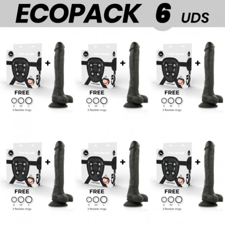 ECOPACK 6 UDS COCK MILLER ARNES SILICONA DENSITY ARTICULABLE COCKSIL NEGRO 24 CM
