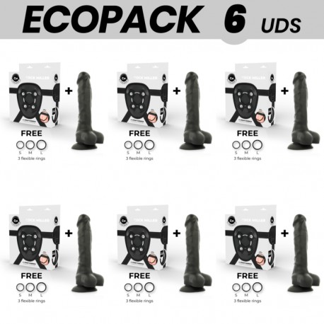 ECOPACK 6 UDS COCK MILLER ARNES SILICONA DENSITY COCKSIL ARTICULABLE NEGRO 18 CM