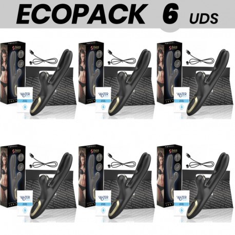 ECOPACK 6 UDS IBIZA VIBRADOR HI TECH RABITT POR ONDAS CLITORIALES Y DOBLE PINCHING NEGRO