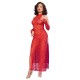 CHILIROSE CR 4853 VESTIDO ROJO DE ENCAJE CON GUANTES S M