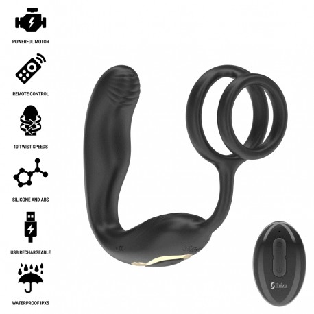 IBIZA WIGGLE PLUG ANAL ROTADOR CONTROL REMOTO CON VIBRO PERINEO Y ANILLAS POTENCIADORAS DE PENE