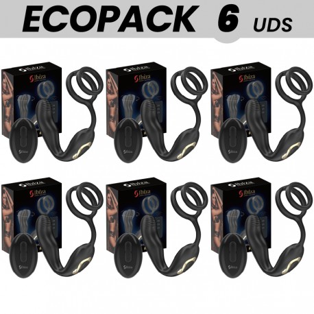 ECOPACKS 6 UDS IBIZA WIGGLE PLUG ANAL ROTADOR CONTROL REMOTO CON VIBRO PERINEO Y ANILLAS POTENCIADORAS DE PENE