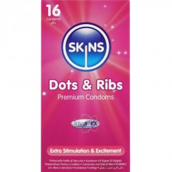 SKINS DOTS RIBS PRESERVATIVOS PREMIUM PACK 16