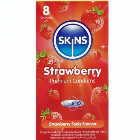 SKINS PRESERVATIVOS PREMIUM SABOR FRESA PACK 8