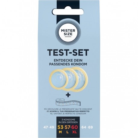 MISTER SIZE TEST SET 3 PRESERVATIVOS DIFERENTES TALLAS CINTA MaTRICA