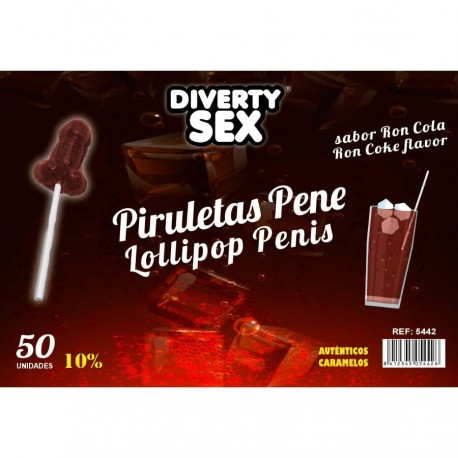 DIABLO GOLOSO 50 PIRULETAS PENE RON COLA 10 ALCOHOL