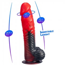 SILEXD DEVIL DILDO FANTASY SILICONA LIQUIDA TERMOREACTIVO ROJO NEGRO 203 CM