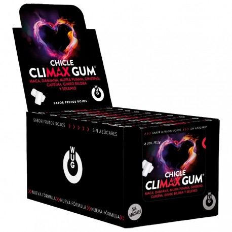 WUG Climax a DISPLAY 12 X 8 UDS Chicle funcional con Maca Damiana y Ginseng para potenciar el deseo y la vitalidad antima