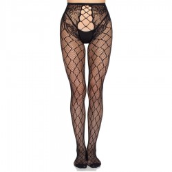 LEG AVENUE 1966 MEDIAS DE RED CON PANTY SIN ENTREPIERNA NEGRO TALLA aNICA