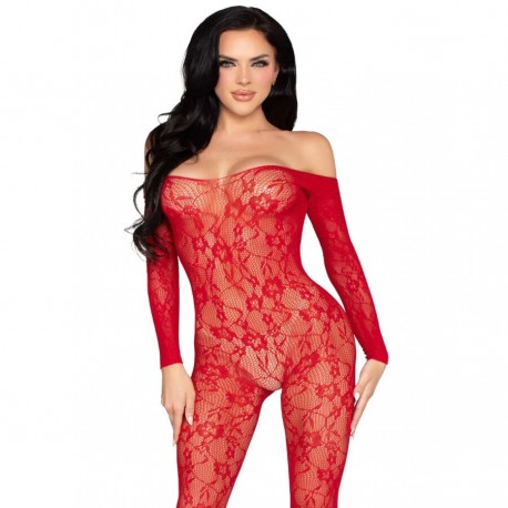 LEG AVENUE 89366 BODYSTOCKING DE LENCERaA DE ENCAJE ROJO TALLA aNICA
