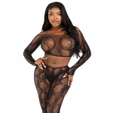 LEG AVENUE 89373 CROP TOP Y MEDIAS SIN PIE DE PITaN NEGRO TALLA aNICA